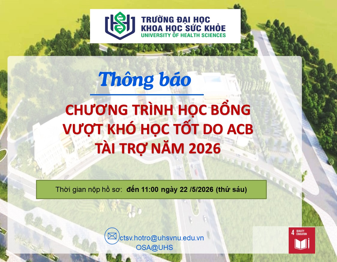 Trường Đại học Khoa học Sức khỏe thông báo học bổng vượt khó học tốt ACB năm 2026