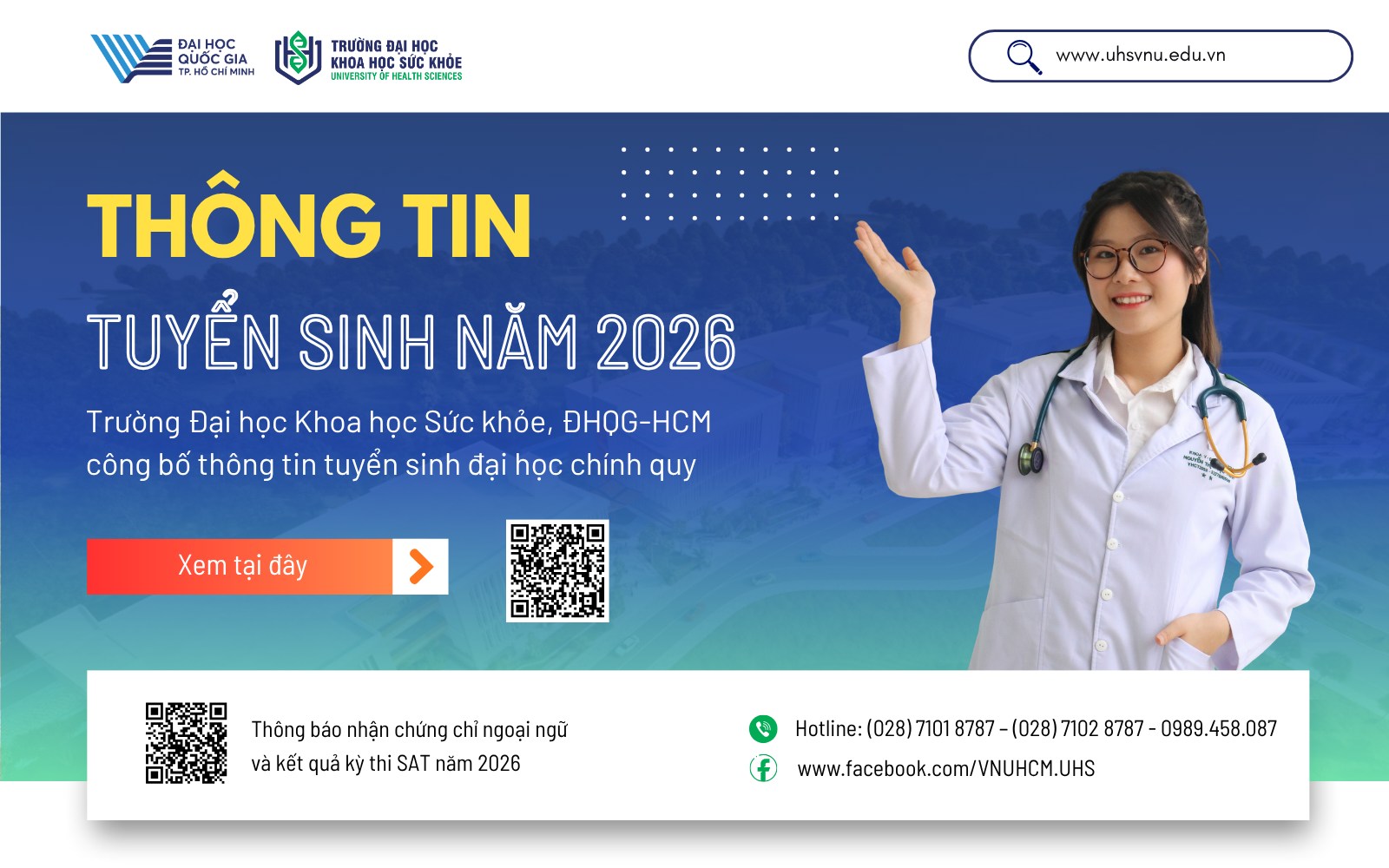 Đại học Khoa học Sức khỏe áp dụng phương thức xét tuyển tổng hợp từ năm 2026