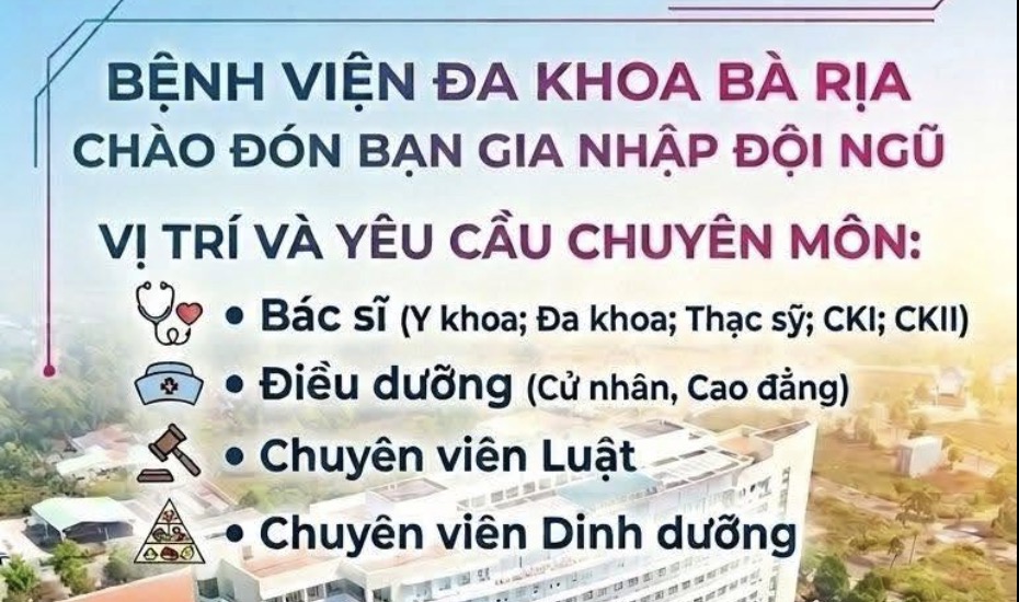 Bệnh viện Đa khoa Bà Rịa thông báo tuyển dụng