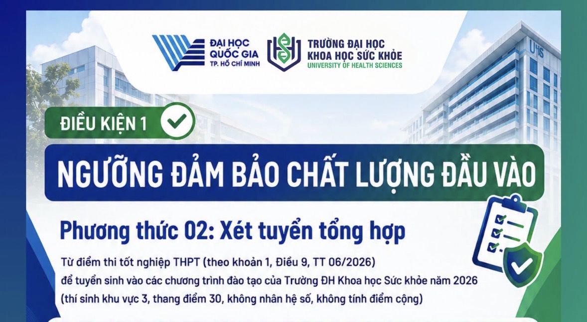 ĐH Khoa học Sức khỏe công bố điểm sàn 2026, cập nhật công thức xét tuyển tổng hợp